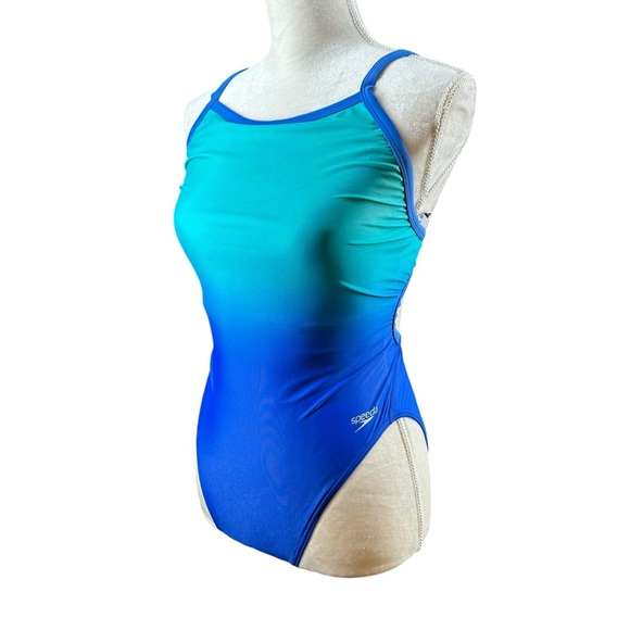 Speedo Women’x 12/38 Blue Ombre one Piece Swimsuit Swim Powerflex Eco Beach Pool - Picture 2 of 16